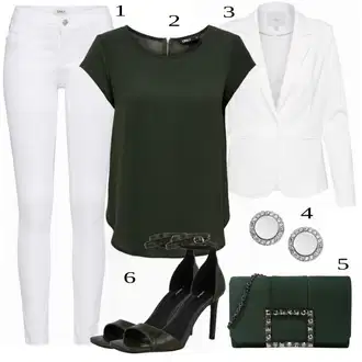 so sponou Outfit s Tmavě zelená/Zelená Halenka s Krátkým Rukávem/Halenka/Halenkový Top/Kožená bunda/Klasická tunika/Elegantní Tunika/Kožená bunda pro muže/Tunika s Krátkým Rukávem/Jednobarevná Halenka/Tunikové Tričko Only "Elegantní vzhled"