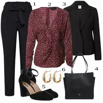 Podzim Outfit s Vínová/Tmavě červená/Fialová/Růžová Halenka s Nafouknutým Rukávem/Kožená bunda pro muže/Halenka s Potiskem/Halenka s Mašlí/Halenkový Top/Dětská hračka/Halenka s Dlouhým Rukávem/Crash blůza/Vzorovaná Halenka AX Paris "Business Look pro ženy"