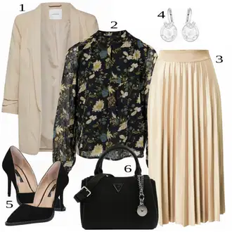 Outfit sa Pink/Bež/Plava Suknja Vila "Poslovni Stil za Žene"
