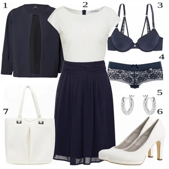 Elegantní Outfit s Bílá/Tmavě modrá/Modrá/Fialová Plisované Šaty/Šaty na Konfirmaci/Ležérní Šaty/2-v-1 šaty/Šaty s Kapsou/Šaty Do Áčka/Občanské šaty/Společenské šaty pro hosta/Midi Šaty About You "Business Look pro dámy"Look: Blokování barev, Old Money, 20 léta, 30 léta, Námořní, Kancelář, Univerzitní, Moderní, Elegantní, Krásný
