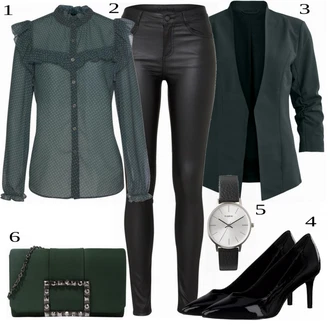 Outfit s Zelená/Tyrkysový/Tmavě zelená Průhledná blůza/Halenkový Top/Halenka s Dlouhým Rukávem/Vzorovaná Halenka/Halenka s Volánem/Halenka se Stojatým Límcem/Crash blůza/Dětská hračka Lascana "Elegantní business outfit"