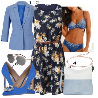 Outfit s Tmavě modrá/Růžová Šaty s Kapsou/Letní Šaty/Šaty Bez Rukávů/Šaty s Páskem/Skater šaty/Šaty S Potiskem/Ležérní Šaty About You "Obchodní Styl"