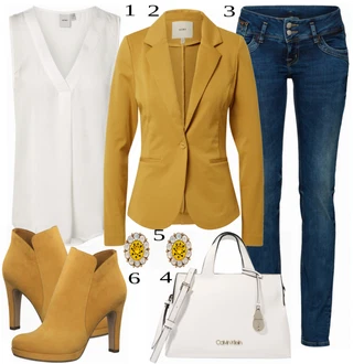 Outfit s Žlutá Bota Tamaris "Obchodní Styl"