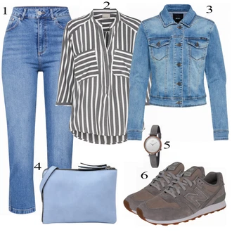 Outfit s Šedá Halenka S 3/4 Rukávem/Pruhovaný Svetr/Dětská hračka VERO MODA "Ležérní"
