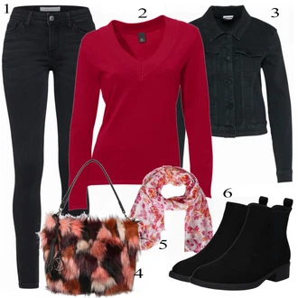 Skromné Outfit s Černá Dámská Ponožková Bota/Chelsea Boty/Plochá Kotníková Bota/Gumová Kotníková Bota/Kožená bunda/Letní kotníková kozačka About You "Ležérní"Look: Cool, Duckfeet, Elegantní, Krásný, Old Money, Bezešvé, Skromné