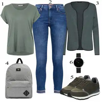 Outfit s Zelená/Tmavě Zelená Pletenina veľkej veľkosti/Park velké velikosti/Šaty Móda Pro Plnoštíhlou/Kraťas pro plnoštíhlé Only "Ležérní"