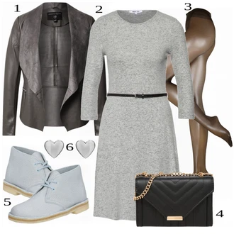 Outfit s Šedá/Světle šedá Šaty s Kapsou/Svetrové Šaty/Šaty s Páskem/Tvidové šaty/Šaty s 3/4 Rukávem/Šaty Fit & Flare/Sakové Šaty/Pletené Šaty/Business Šaty/Skater šaty/Zimní Pletené Šaty About You "Ležérní Obchodní Outfit"