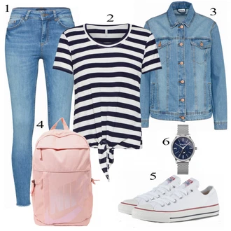 Outfit s Modrá Kožená bunda/Svetrová Vest Dlouhý svetr/Midi Kabát Pieces "Ležérní Vzhled"