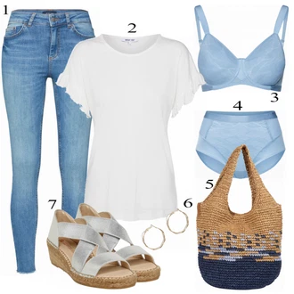 Outfit s Modrá Kožená bunda/Svetrová Vest Dlouhý svetr/Midi Kabát Pieces "Ležérní Vzhled"