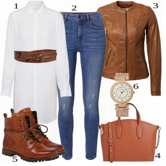 outfit mit Rjava/Rdeča Usnjena Jakna Naf Naf "Priložnostna podoba"