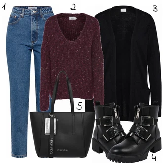 Široký pas Outfit s Černá/Šedá Teniska Chunky Tenisky/Teniska na platformě/Motorkářská bota/Šněrovací Kozačka na Platformě/Šněrovací bota About You "Chic"
