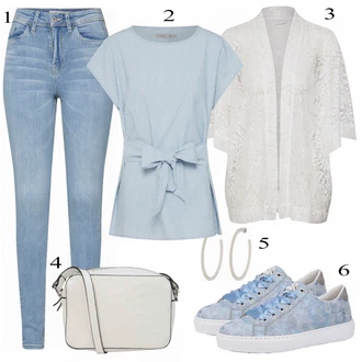 Džínovina Outfit s Šedá/Světle modrá/Modrá Halenka Móda Pro Plnoštíhlou/Tunika VERO MODA "Fajn"