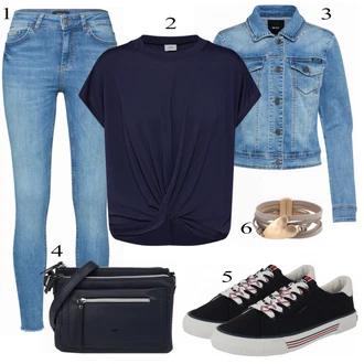 Outfit s Modrá Kožená bunda/Svetrová Vest Dlouhý svetr/Midi Kabát Pieces "Fajn"