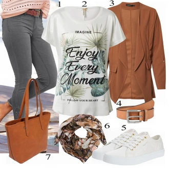 Sportovní Outfit s Šedá/Světle šedá/Tmavě šedá Kožená bunda/Capri Džíny/Dámské Džíny s Délkou 7/8/Sweat Džíny/Sportovní boty/Push up Džín/Kotníková Bota/Kožené Boty/Zkrácené Džíny/Džíny s Nízkým Sedem/Navlékací džíny/Termální Džíny Lascana "Cool Look pro jaro"Look: Ležérní, Cool, Krásný, Venkovní, Sexy, Chytrý příležitostný, Sportovní