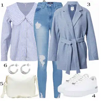 Outfit s Lilové barvy/Světle modrá/Modrá Košilová Blůza/Ležérní košile/Business košile OBJECT (Petite) "Cool Look pro jaro"