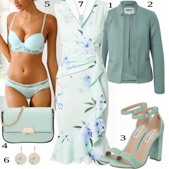 Outfit s Světle modrá/Zelená/Tyrkysový Pánské boty ve velikosti 11/Podprsenka Balconette/Push-Up Podprsenka/Měkká podprsenka/Průsvitná podprsenka a podprsenka s kosticí/Kožené bundy pro muže/Podprsenka Bez Kostic/Podprsenka s kosticemi VIVANCE "Veselé jarní outfit"