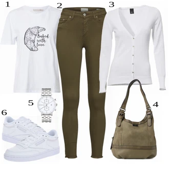 Dlouhé Outfit s Bílá/Žlutá/Šedá Pletenina veľkej veľkosti/Halenka Móda Pro Plnoštíhlou Heine "Cool Everyday Outfit"