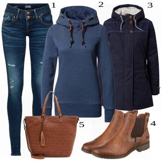 Outfit s Hnědá/Béžová Chelsea Boty/Kožená bunda/Plochá Kotníková Bota/Jezdecká Bota Mustang "Cool Everyday Outfit"