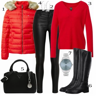 Outfit sa Crvena Zimska Jakna Tommy Jeans "Alltagsoutfit"