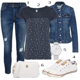 Outfit s Modrá Kožená bunda/Kotníková Bota/Džíny s Rozparkem/Kožené bundy/Navlékací džíny/Dámské Džíny s Délkou 7/8/Džíny s Dírou/Zkrácené Džíny VERO MODA "Cool každodenní outfit"