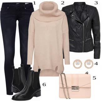 Podzim Outfit s Hnědá/Fialová/Krémová/Bílá/Vícebarevný Kalhoty Manšestrový legíny/Teplé Legíny/Bavlněné Legíny/Pletený Legín/Legíny s Podšívkou Only "Skvělý Podzimní Outfit"