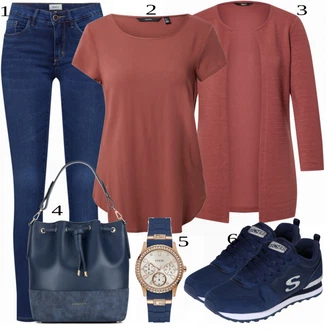 Outfit s Červená/Hnědá/Tmavě červená Pletenina veľkej veľkosti/Halenka a Tunika Tunika Only "Praktický vzhled"