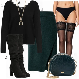 Outfit s Černá/Béžová/Bílá Samodržící Punčocha/Podržte Punčochu/Nylonová punčocha/Punčocha Nad Koleno Lascana "Trendový podzimní outfit"