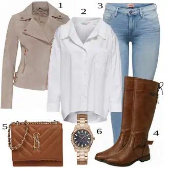 Outfit s Šedá/Béžová/Hnědá/Fialová Podzimní bunda/Motorkářská bunda/Manšestrová Bunda/Letní Bund/Neobvyklá bunda/Jarní bunda/Vlněná Bund/Motorkářské Bund/Kožené Bund/Bunda s Bočním Zipem Freaky Nation "Cool podzimní outfit"