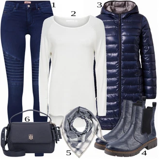 Outfit s Tmavě Modrá/Světle Modrá/Modrá Kozačka Chelsea Boty/Kožená kotníková bota Rieker "Praktický vzhled"