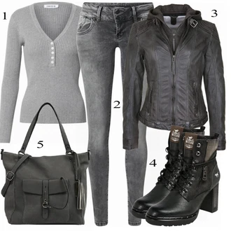 Outfit s Černá Kozačka Šněrovací Kotníková Bota Mustang "Nonšalantní look pro volný čas"