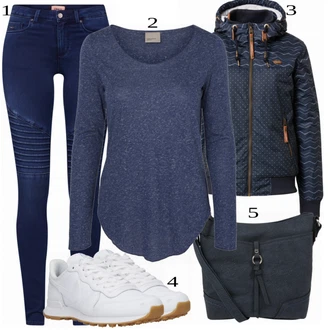 Motorka Outfit s Modrá/Tmavě modrá Motorkářské Džíny Only "Ulice Styl Outfit"Look: Jízda na koni, Motorka