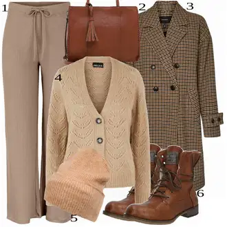 Outfit s Růžová/Hnědá/Oranžová/Béžová Čepice/Zimní čepice/Pokrývka hlavy/Kšiltovka About You "Podzimní Look"