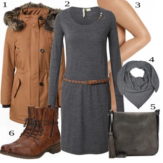 Slouchy Vlna Outfit s Šedá/Světle šedá/Tmavě šedá Šátek/Šál/Kruhový Šál/Klobouk Bandana Zwillingsherz "Cool Winter Outfit"