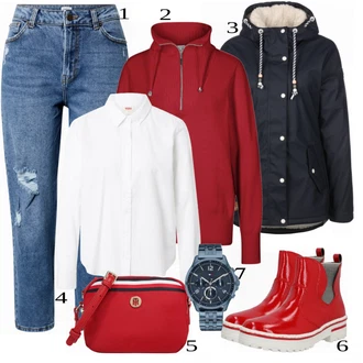 outfit mit Rdeča Škorenj Rieker "Kul dežurni outfit"