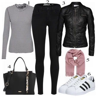 Stojáček Outfit s Černá/Červená Motorkářské Bund/Kožené Bund/Motorkářská bunda/Bunda z Umělé Kůže Only "Cool pro volný čas"