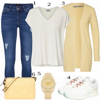 Outfit s Šedá/Bílá Top/Neformální tričko/Zvonová Kalhoty VERO MODA "Cool pro volný čas"