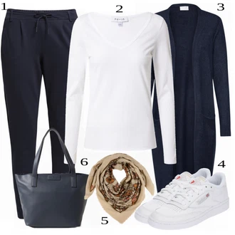 Nadrozměrné Zapínání na knoflíky Outfit s Tmavě modrá Pletenina veľkej veľkosti/Šaty Móda Pro Plnoštíhlou Vila "Cool pro volný čas"Look: Kancelář, Old Money, Příliš oblečený, Nadrozměrné, Univerzitní