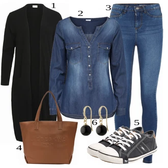 Outfit s Modrá/Tmavě Modrá/Světle Modrá Halenka Džínsová Blůza JdY "Cool outfity na volný čas"