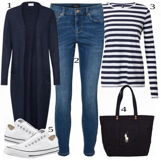 Nadrozměrné Zapínání na knoflíky Outfit s Tmavě modrá Pletenina veľkej veľkosti/Šaty Móda Pro Plnoštíhlou Vila "Cool outfity na volný čas"Look: Kancelář, Old Money, Příliš oblečený, Nadrozměrné, Univerzitní
