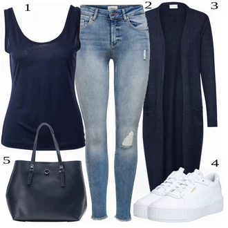 Nadrozměrné Zapínání na knoflíky Outfit s Tmavě modrá Pletenina veľkej veľkosti/Šaty Móda Pro Plnoštíhlou Vila "Cool outfity na volný čas"Look: Kancelář, Old Money, Příliš oblečený, Nadrozměrné, Univerzitní