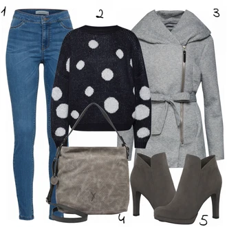 Outfit s Modrá Kozačka Tamaris "Dots"