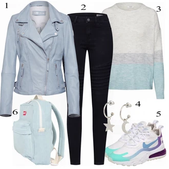 Outfit s Modrá/Šedá Kožené Bund Freaky Nation "ESPRIT Pullover"