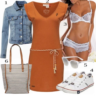 Outfit s Oranžová/Červená/Hnědá Žerzejové Šaty/Pletené Šaty/Polo Šat/Tunikové šaty/Ležérní Šaty Ragwear "Módní outfit pro volný čas"