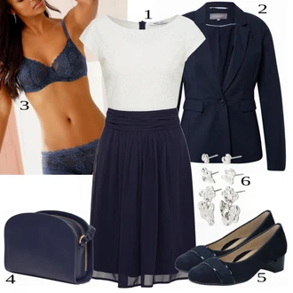 Elegantní Outfit s Bílá/Tmavě modrá/Modrá/Fialová Plisované Šaty/Šaty na Konfirmaci/Ležérní Šaty/2-v-1 šaty/Šaty s Kapsou/Šaty Do Áčka/Občanské šaty/Společenské šaty pro hosta/Midi Šaty About You "Klasické vzhledy"Look: Blokování barev, Old Money, 20 léta, 30 léta, Námořní, Kancelář, Univerzitní, Moderní, Elegantní, Krásný