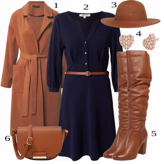 Outfit s Tmavě Modrá/Modrá Košilové šaty/Šaty s Páskem About You "Elegantní Zimní Vzhled"
