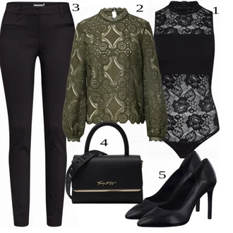 Outfit s Zelená/Černá Halenka Móda Pro Plnoštíhlou/Halenka Vila "1"