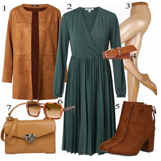 Hedvábí Outfit s Béžová Komprese ponožka/Punčocháče/Punčochy Proti Trombóze/Punčocháče Velká Velikost/Nylonová punčocha/Podpůrný punčocháč Falke "Elegantní Podzimní Outfit"