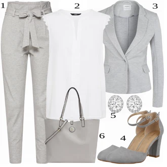 Outfity pro práci s Šedá/Khaki/Světle šedá Kalhoty s Vysokým Pasem/Mrkvová Kalhoty/Paperbag Kalhoty/Boyfriend Kalhoty/Žerzejová Kalhoty/Ležérní Kalhoty/Teplák/Jogger Kalhoty VERO MODA "Elegantní vzhled"