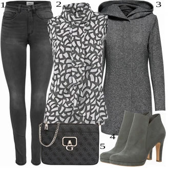 Outfit s Šedá/Tmavě šedá/Tmavě modrá/Tmavě zelená Zimní Kabát Vlněný kabát/Vlněný Fleecový Kabát/Lodenový kabát/Kabát s Kapucí/Pletený Fleecový Kabát Only "Business vzhled"