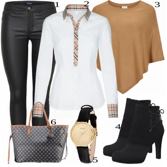 S Mašlí Outfit s Pastelové barvy/Bílá/Béžová/Krémová/Hnědá/Žlutá/Vícebarevný Businessová Halenka/Halenka Slim Fit/Zavazovací Halenka About You "Business vzhled"